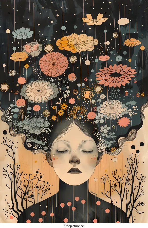 Woman with Flowers Growing from Her Head