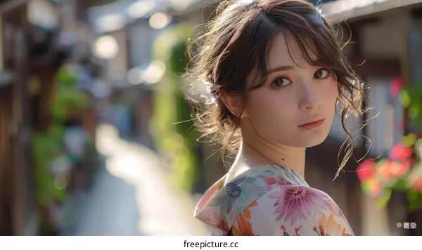 Asian Woman in Traditional Japanese Kimono