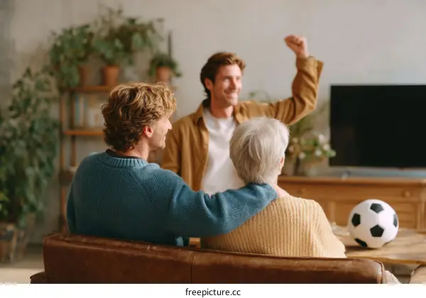 Family Watching Football Game at Home
