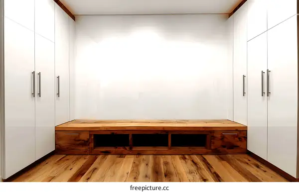 Modern Closet System with Wooden Bench