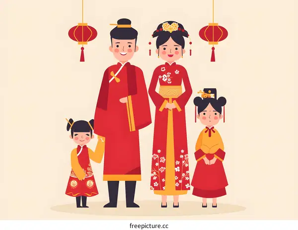 Chinese New Year Family Illustration