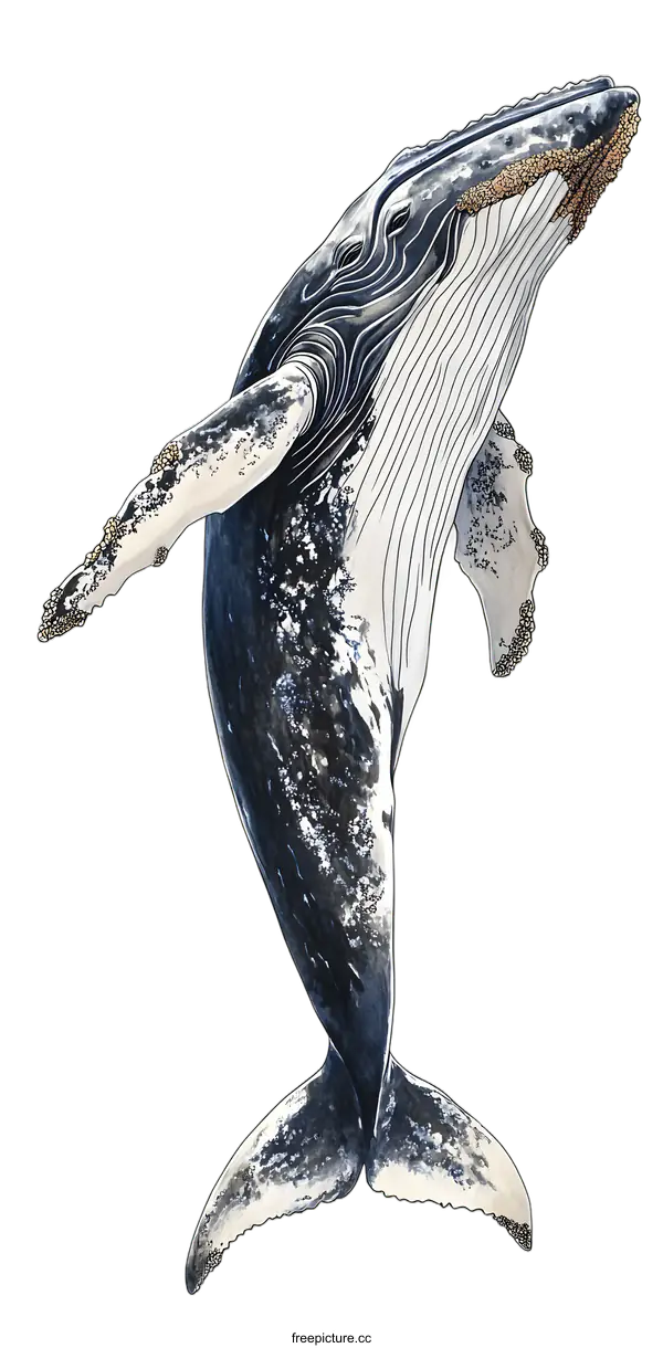 [Transparent Background PNG]Watercolor Illustration of a Humpback Whale