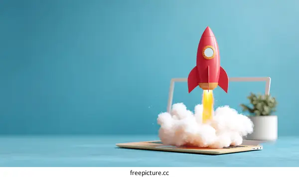 Startup Rocket Launching from Laptop