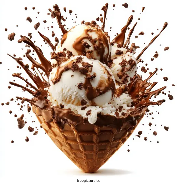 Delicious Ice Cream Dessert with Chocolate Sauce and Sprinkles