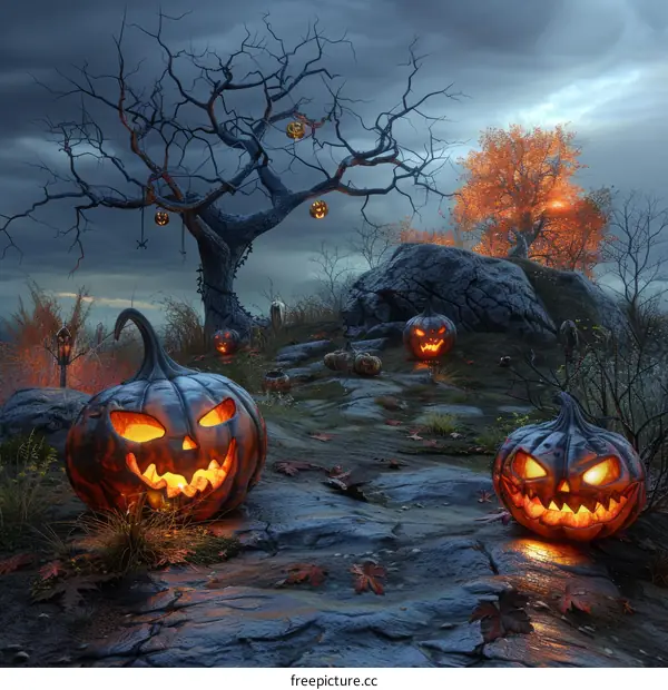 Halloween Pumpkins in a Spooky Landscape