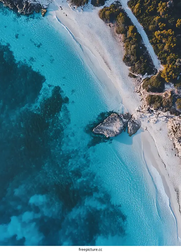 Aerial View of Turquoise Water and Sandy Beach