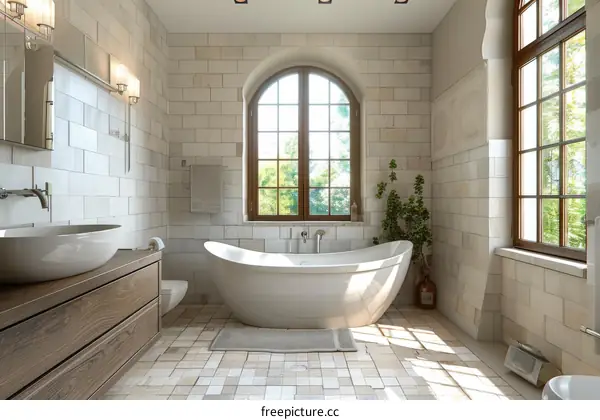 Luxury Vintage Bathroom with Large Window