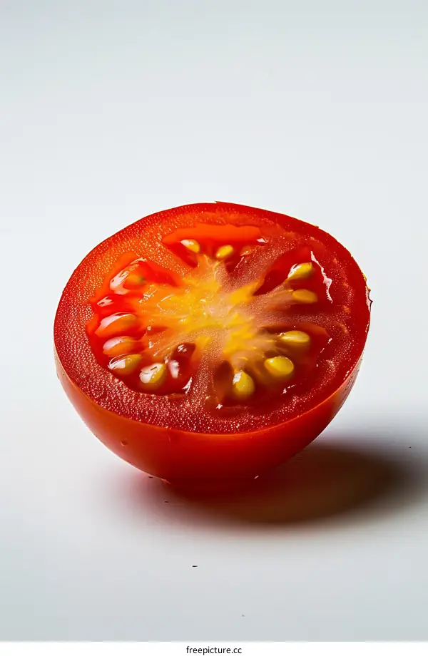 Close-up photo of a halved tomato