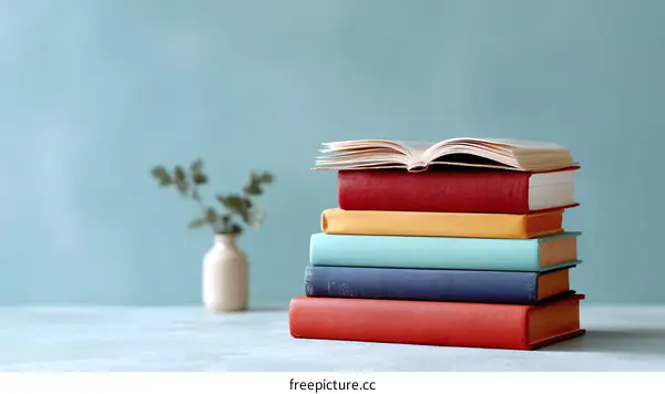 Colorful Books Stacked in a Study Room