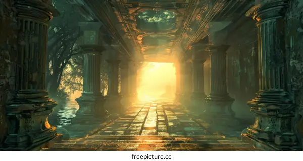 Mystical Temple Ruins with Glowing Entrance