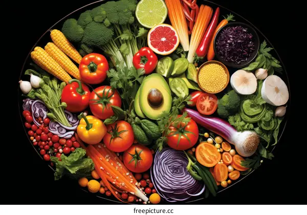 A variety of fresh vegetables and fruits