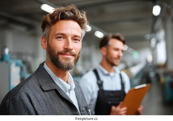 Two Caucasian Men in a Factory Setting