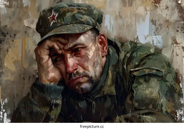 Portrait of a soldier wearing a camouflage cap