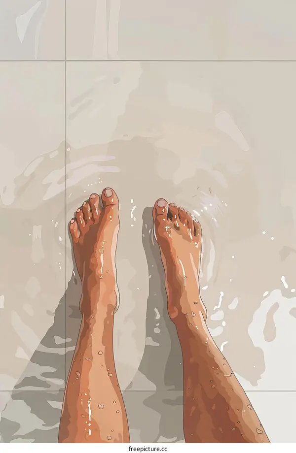 A person standing in a shower with the water turned off