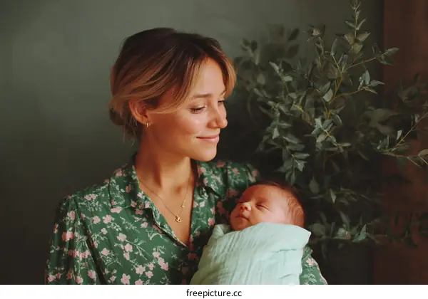 Loving Mother and Newborn Baby