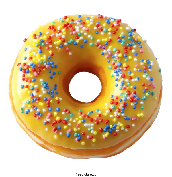 [Transparent Background PNG]Delicious Yellow Donut with Colorful Sprinkles