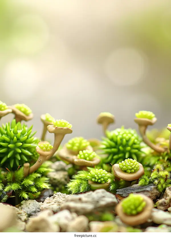 Green Moss and Small Plants Close Up