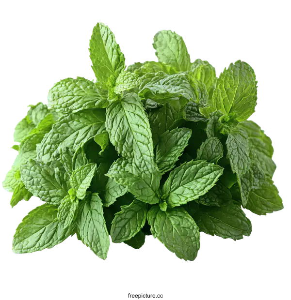 [Transparent Background PNG]Fresh Mint Leaves Close-up