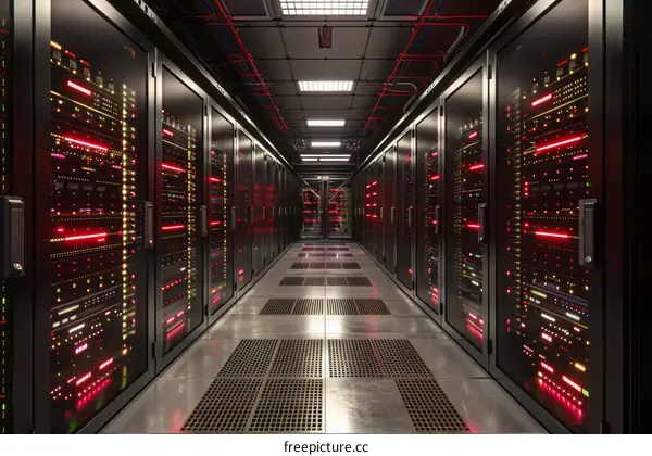 Futuristic Sci-Fi Server Room with Glowing Red Lights