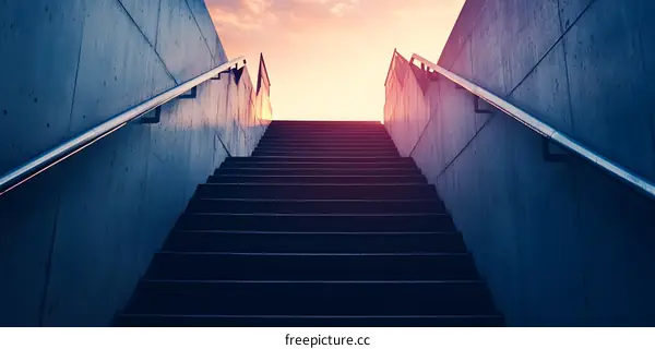 Concrete Stairs Leading Up To A Sky At Sunset