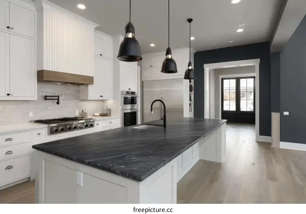 Modern Kitchen with Dark Granite Island