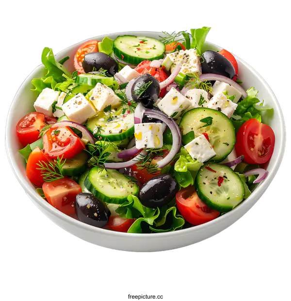 [Transparent Background PNG]Fresh Greek Salad in a White Bowl