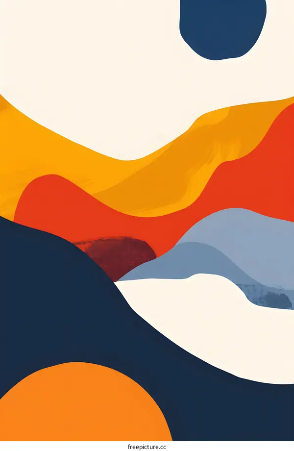 Abstract Art Print With Blue, Orange, Yellow and Red