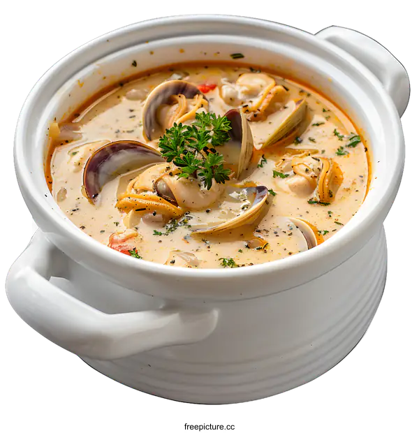 [Transparent Background PNG]Creamy Clam Chowder in a White Bowl
