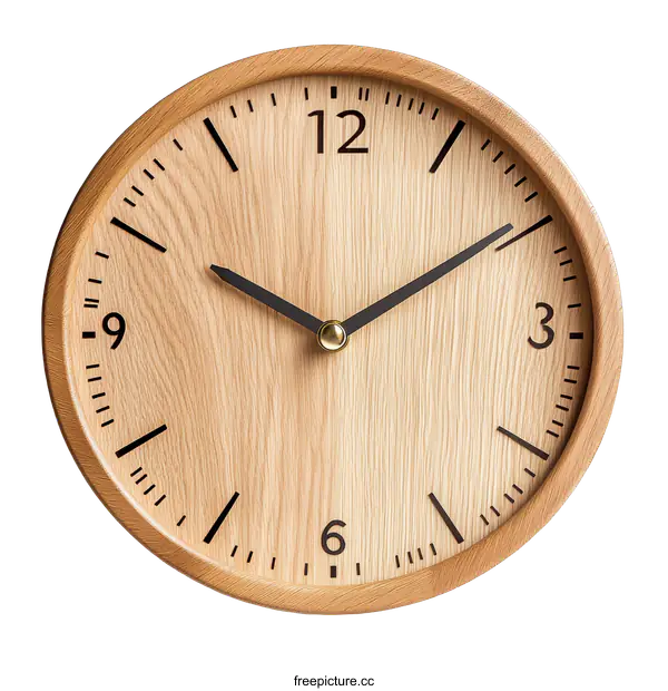 [Transparent Background PNG]Wooden Wall Clock with Clean Design