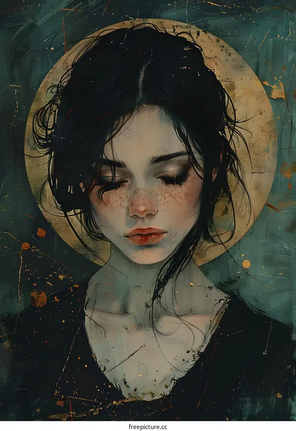 portrait of a young woman with freckles and dark hair