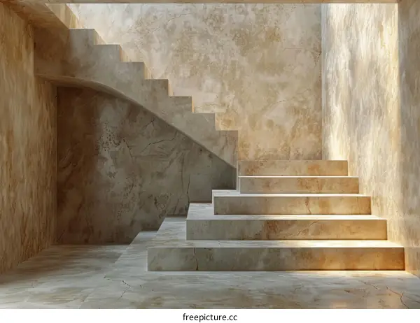 Beige Marble Stairs and Textured Wall Interior