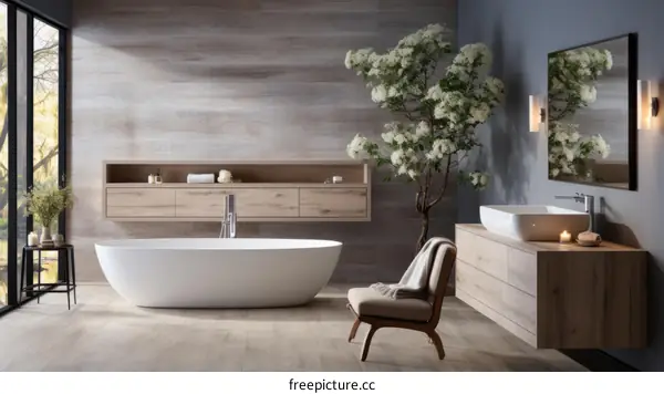 Bathroom With Large Bathtub And Minimalist Design