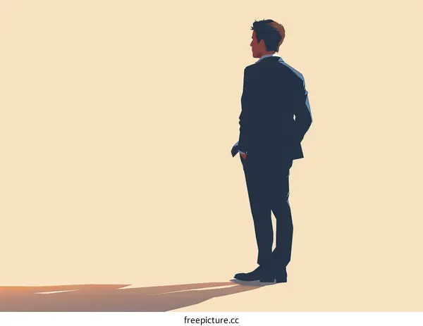 Businessman in suit looking out at city from rooftop