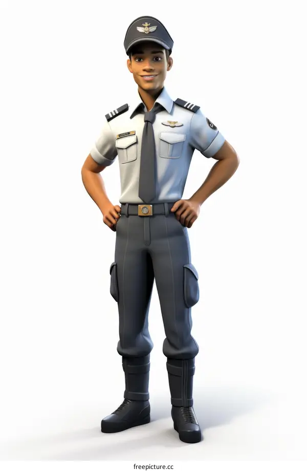 3D Illustration of a Male Pilot in Uniform
