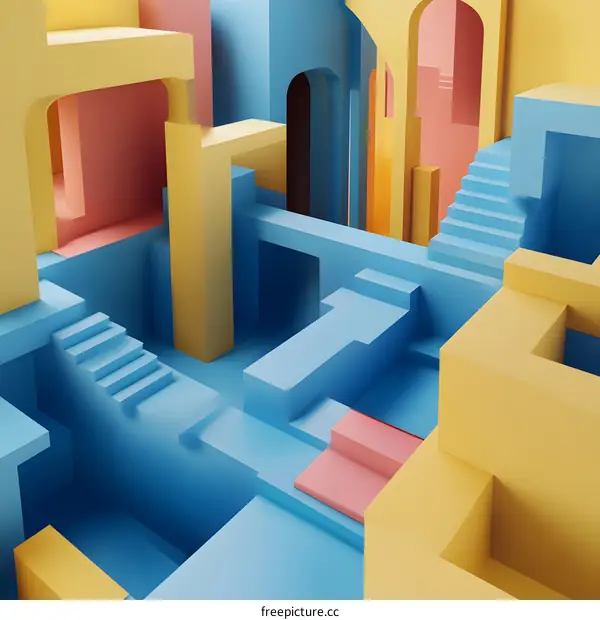 Abstract Geometric Architecture with Colorful Walls and Stairs