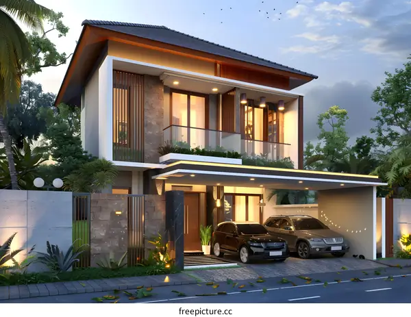 Modern House Design with Two Car Garage