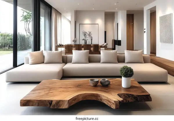 Modern Minimalist Living Room with Wooden Coffee Table
