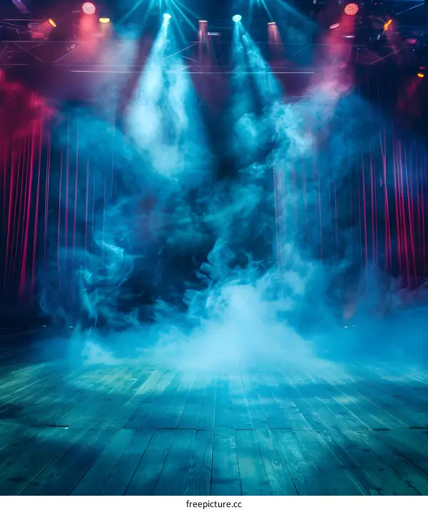 Dark Stage With Smoke And Spotlights