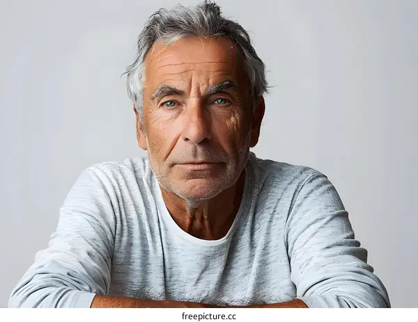 Portrait of a serious mature man with gray hair