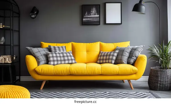 Modern Living Room with Yellow Sofa