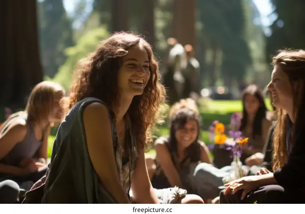 Laughing with friends in the park