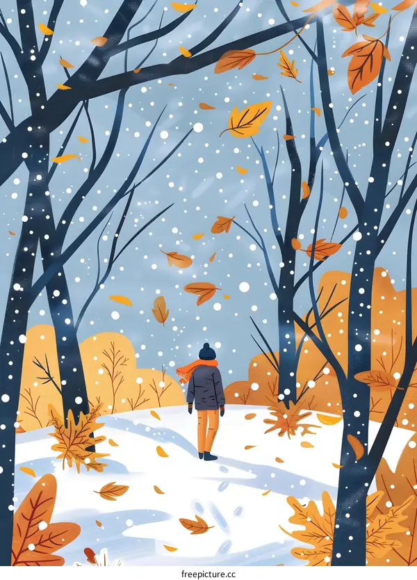 Person Walking In Snowy Winter Forest