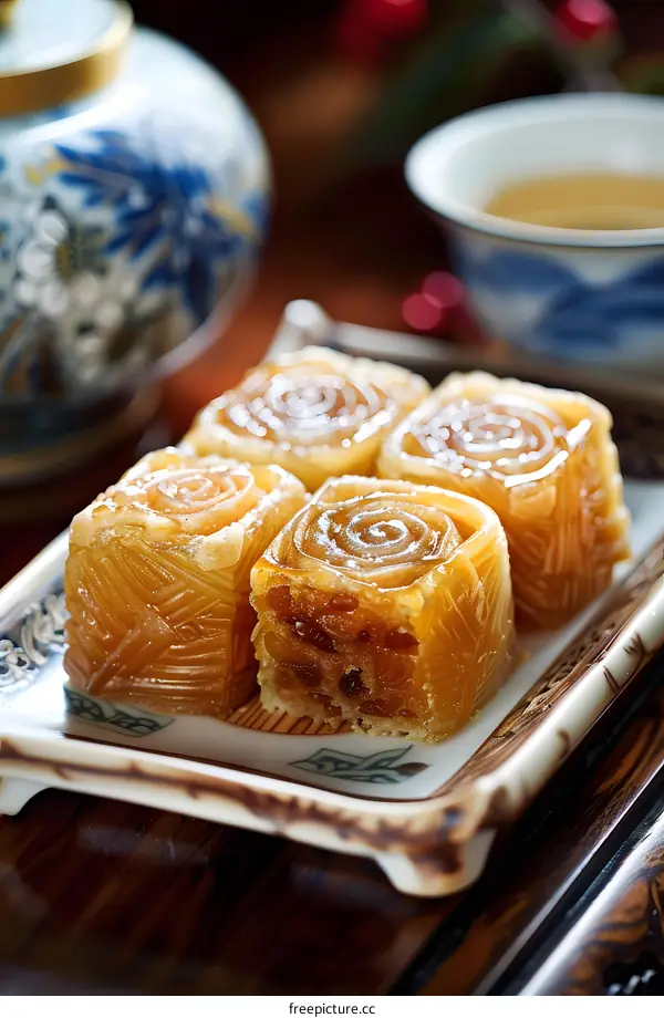 Closeup of Chinese Traditional Dessert Honeycomb Cake
