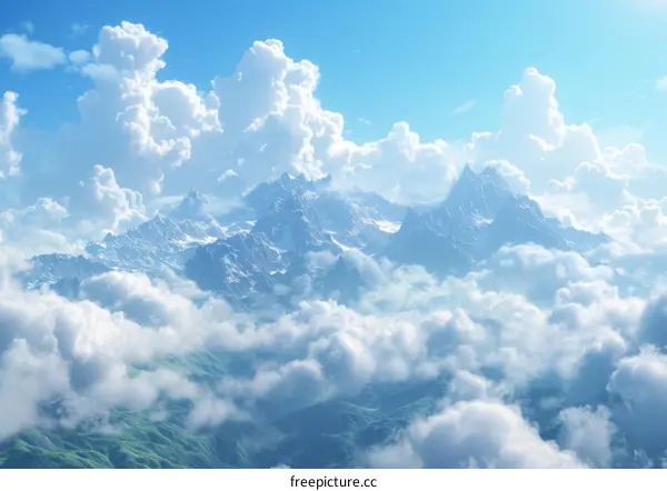 Aerial View of Mountain Peaks Above the Clouds