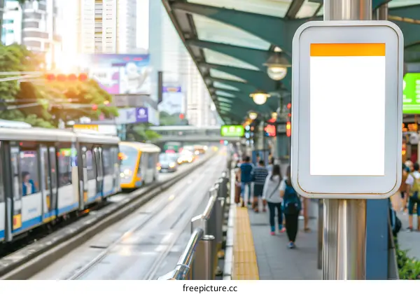 Blank Sign with People Walking at Train Station