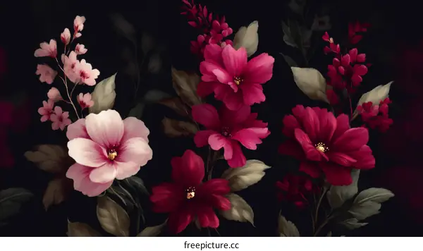 Romantic Vintage Floral Illustration on Dark Background