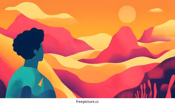 Silhouette of a Person Standing in Front of a Mountain Landscape