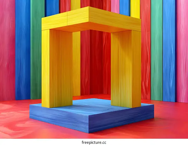 Colorful wooden doorway on a stage