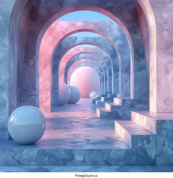 Abstract Architectural Pathway with Pastel Hues