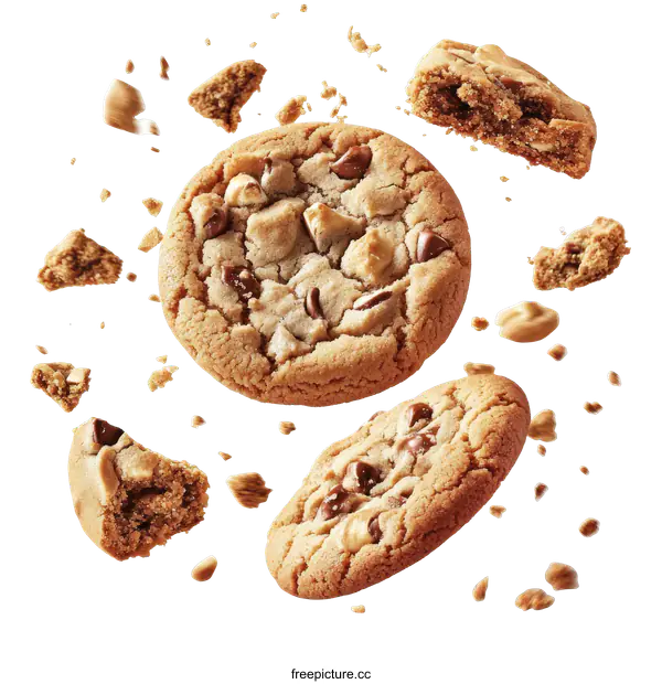 [Transparent Background PNG]Chocolate Chip Cookies in Motion